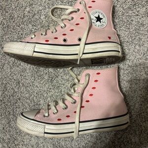 Converse Pink High-Tops with Red Lip Prints